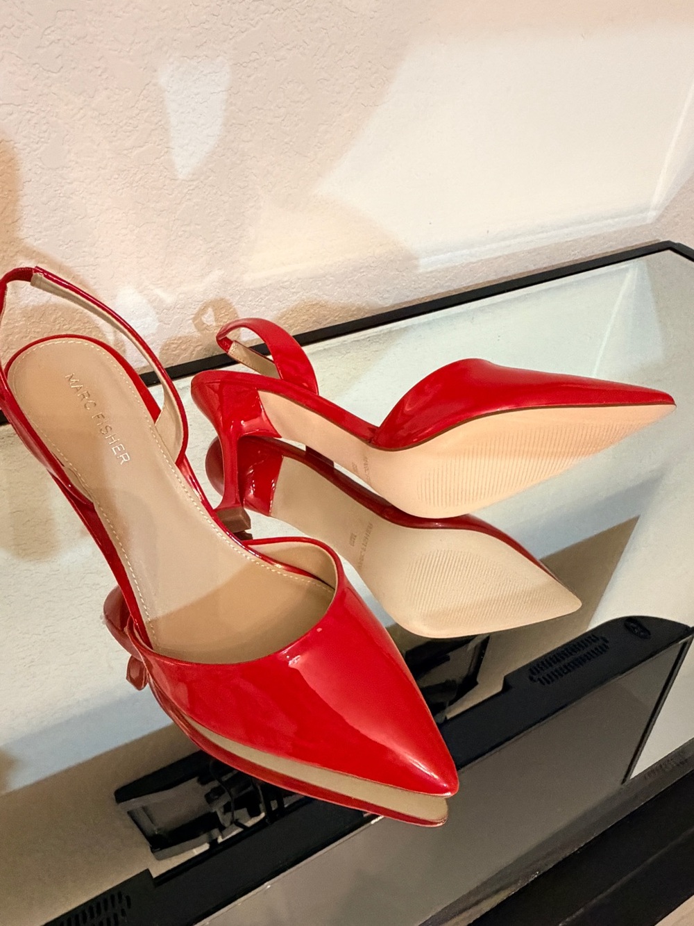 Marc Fisher Red Patent Pointed-Toe Slingback Heels